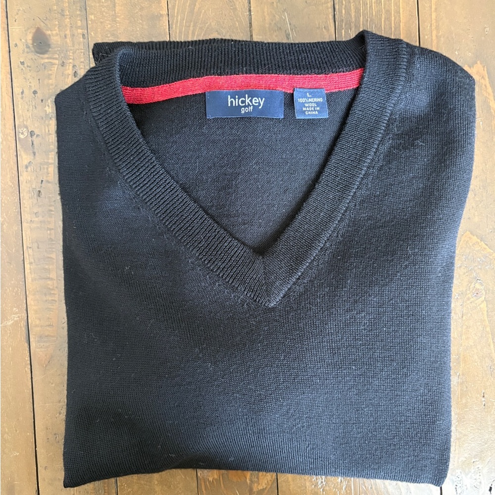 Hickey Freeman Black V-Neck Sweater 100% Merino Wool